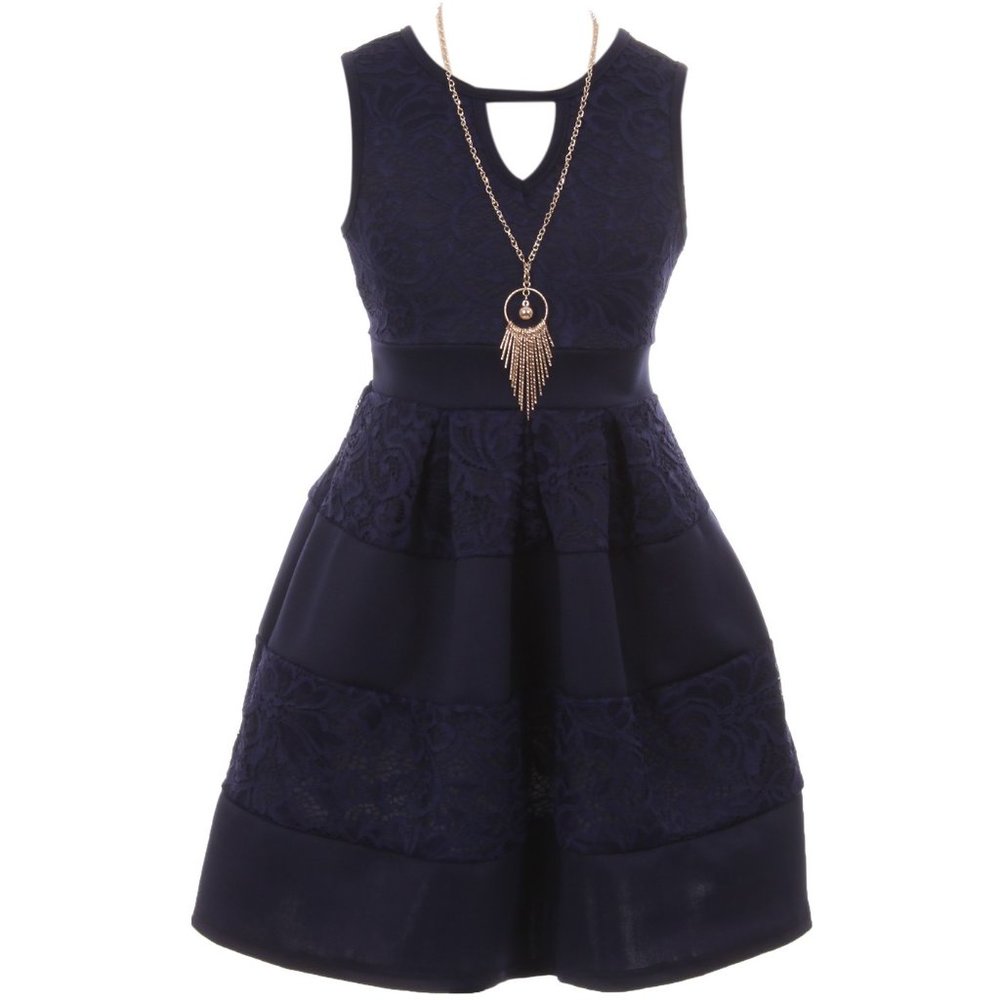 Little Girls Sleeveless Floral Lace Solid Party Summer Easter Flower Girl Dress